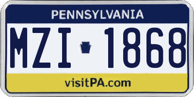 PA license plate MZI1868