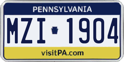 PA license plate MZI1904
