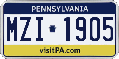 PA license plate MZI1905