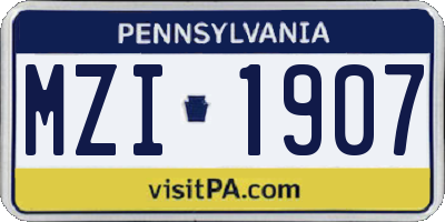 PA license plate MZI1907