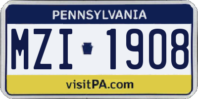 PA license plate MZI1908