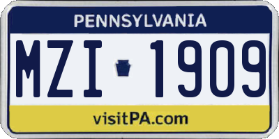 PA license plate MZI1909