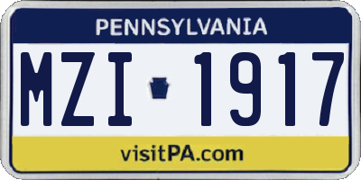 PA license plate MZI1917