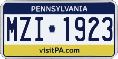 PA license plate MZI1923