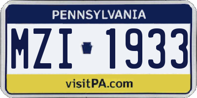 PA license plate MZI1933