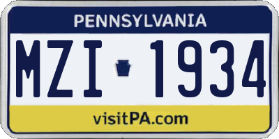 PA license plate MZI1934