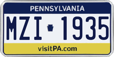 PA license plate MZI1935
