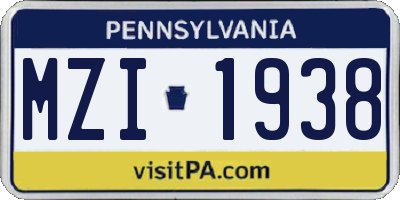 PA license plate MZI1938