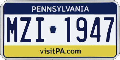 PA license plate MZI1947