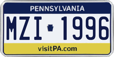 PA license plate MZI1996