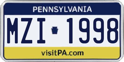 PA license plate MZI1998
