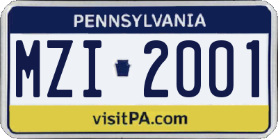 PA license plate MZI2001