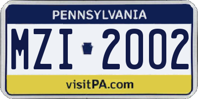 PA license plate MZI2002
