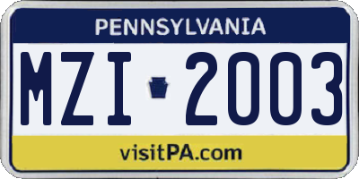 PA license plate MZI2003
