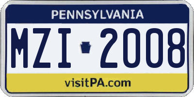 PA license plate MZI2008