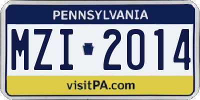 PA license plate MZI2014