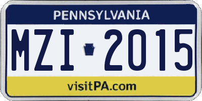 PA license plate MZI2015