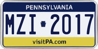 PA license plate MZI2017