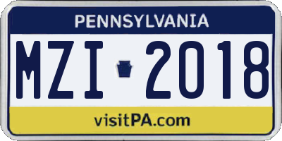 PA license plate MZI2018