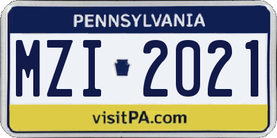 PA license plate MZI2021