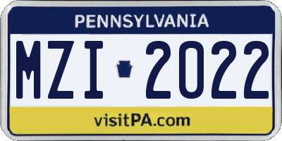 PA license plate MZI2022