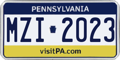 PA license plate MZI2023
