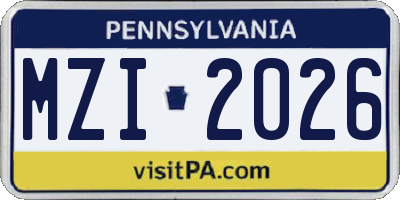 PA license plate MZI2026