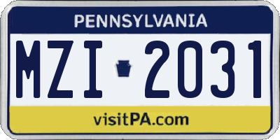 PA license plate MZI2031