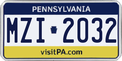 PA license plate MZI2032