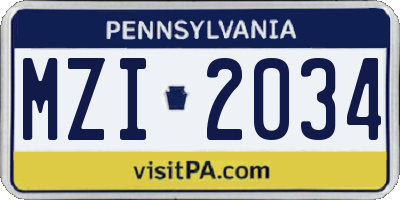PA license plate MZI2034