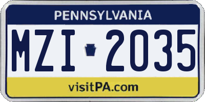 PA license plate MZI2035