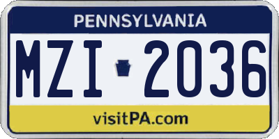 PA license plate MZI2036
