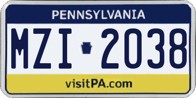 PA license plate MZI2038