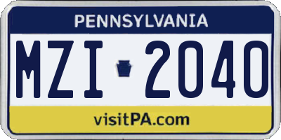 PA license plate MZI2040