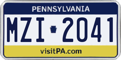 PA license plate MZI2041