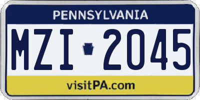 PA license plate MZI2045