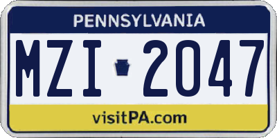 PA license plate MZI2047