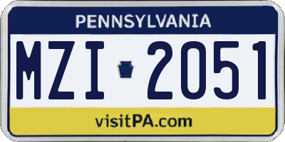 PA license plate MZI2051