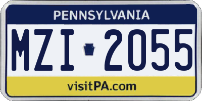 PA license plate MZI2055