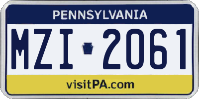 PA license plate MZI2061