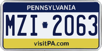 PA license plate MZI2063