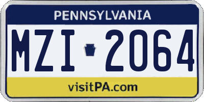 PA license plate MZI2064