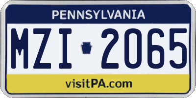 PA license plate MZI2065