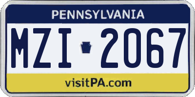 PA license plate MZI2067