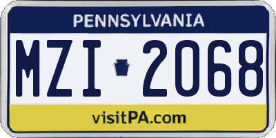 PA license plate MZI2068