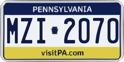PA license plate MZI2070