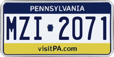 PA license plate MZI2071