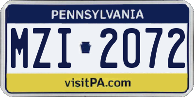PA license plate MZI2072