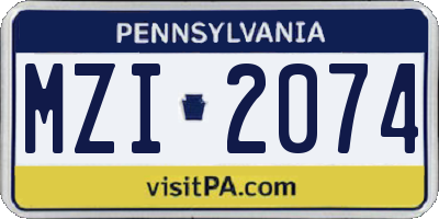 PA license plate MZI2074