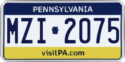 PA license plate MZI2075